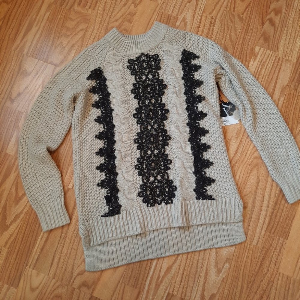 Simply Vera Wang Bone White Lace Sweater NWT